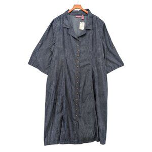 Woman Within Button Front Maxi Dress Navy Floral Canvas Roll Tab Sleeve Sz 34W